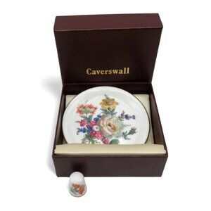 CAVERSWALL Bone China Floral Trinket Dish and Thimble Set England Vintage